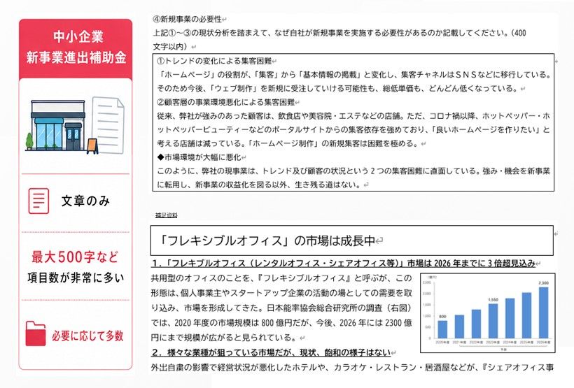 中小企業新事業進出補助金の計画書作成例